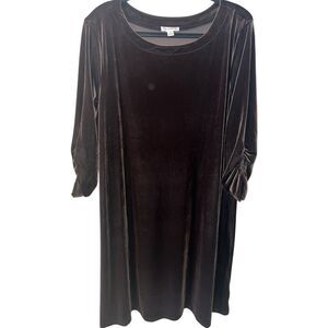 Susan Graver Womens Velvet Midi Dress Size 2X Whimsigoth Grunge Brown Elegant